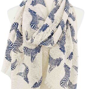 🦓 Blue Zebra Cotton Scarf –Wild Print • Soft Cotton • Easy Care